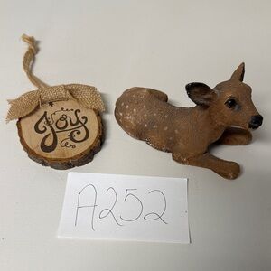 Wooden “Joy” Ornament and Homco Deer Figurine